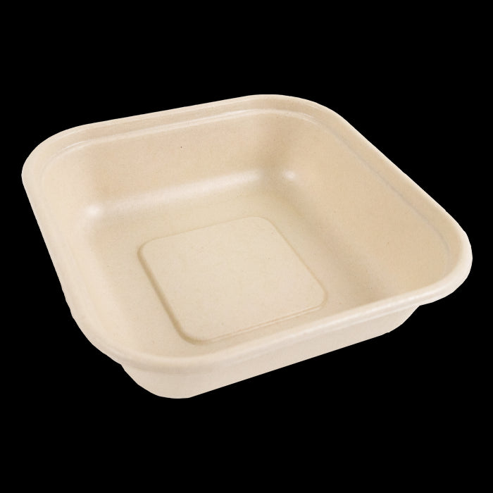 Bandeja de pulpa rectangular laminada PLA marrón 800ml 163x163mm A40mm - 50Uds