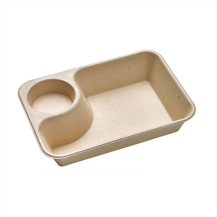 Bandeja de pulpa rectangular marrón con compartimento para salsa 850ml 218x165mm A45mm - 50Uds