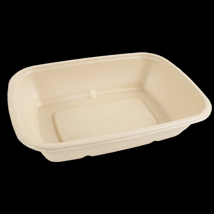 Bandeja de pulpa rectangular laminada PLA marrón 1000ml 214x157mm A46mm - 50Uds