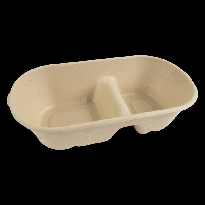 Caja rectangular de fibra de caña de azúcar de 2 compartimentos 1000ml 235x130mm A60mm - 50Uds