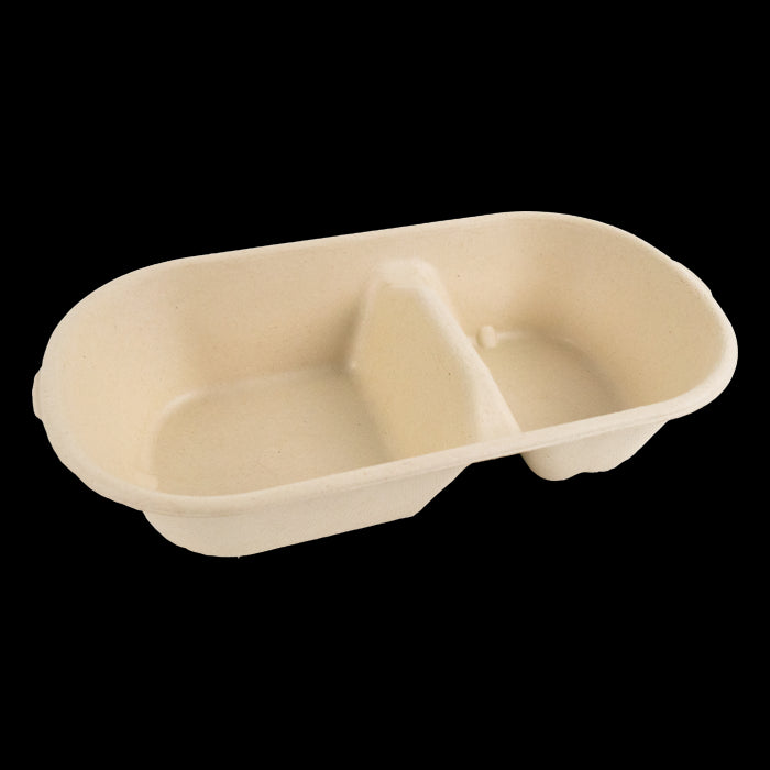 Caja rectangular de fibra de caña de azúcar de 2 compartimentos 825ml 235x130mm A50mm - 50Uds