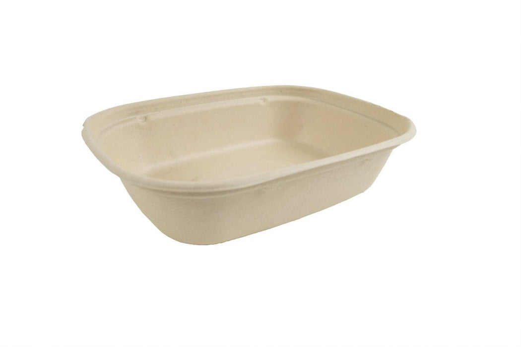 Bandeja rectangular de fibra de caña de azúcar marrón 850ml 220x170mm A27mm - 50Uds