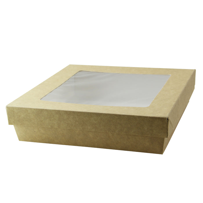 Caja cuadrada de cartón marrón con tapa ventana KRAY 1 550ml 205x205mm A50mm - 50Uds