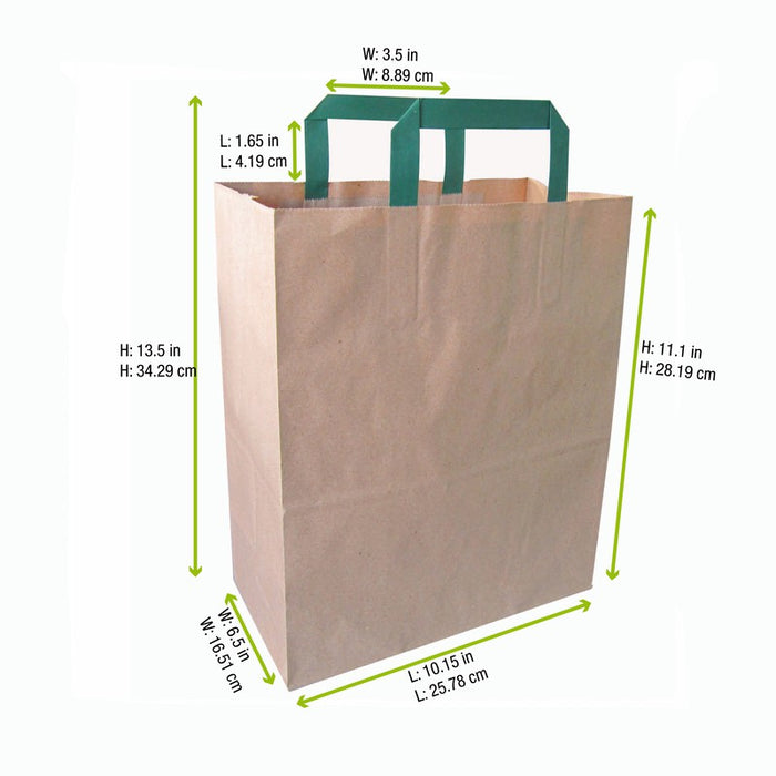 Bolsa de papel kraft reciclada blanca con asas verdes 320x170mm A340mm - 250Uds