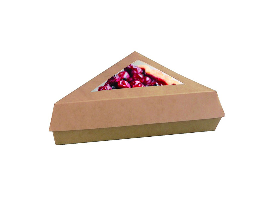 Caja triángular de cartón kraft con tapa ventana 155x130mm A45mm - 50Uds