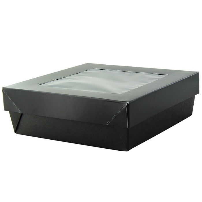 
Caja cuadrada de cartón negro con tapa ventana KRAY 950ml 155x155mm A50mm - 25Uds
