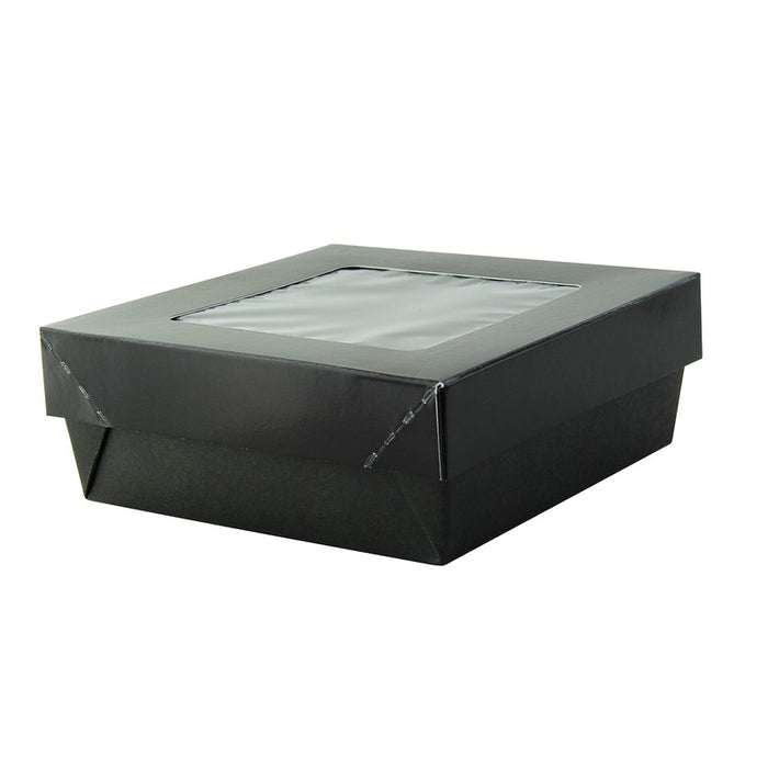 Caja cuadrada de cartón negro con tapa ventana KRAY 700ml 135x135mm A50mm - 25Uds
