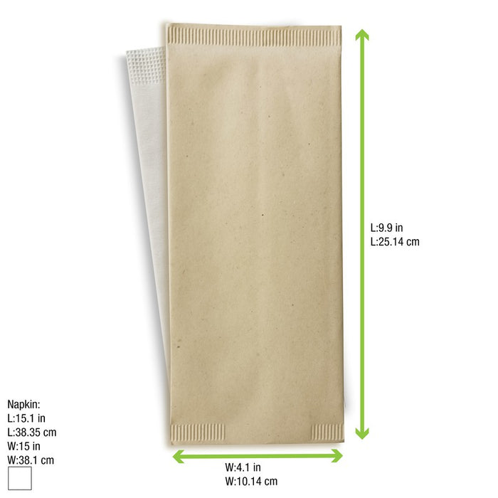 Funda para cubiertos de papel color crema con servilleta blanca 380x380mm 110x250mm - 500Uds