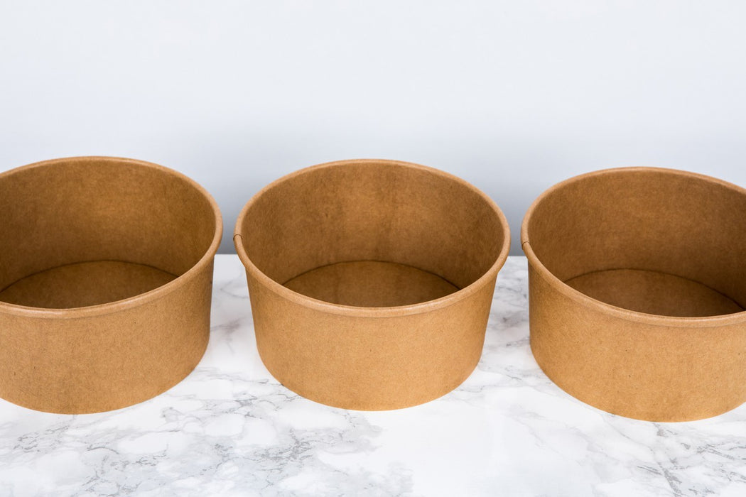 Combo Ensaladera redonda cartón kraft BUCKATY con tapa PP 1200ml Ø185mm A65mm - 25Uds