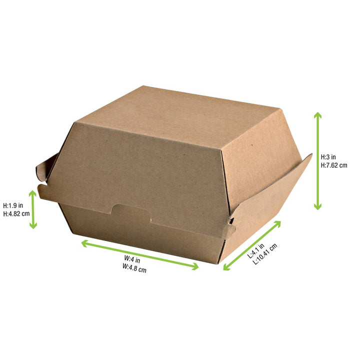 Caja de cartón kraft para hamburguesas microcanal 145x130mm A78mm - 50Uds