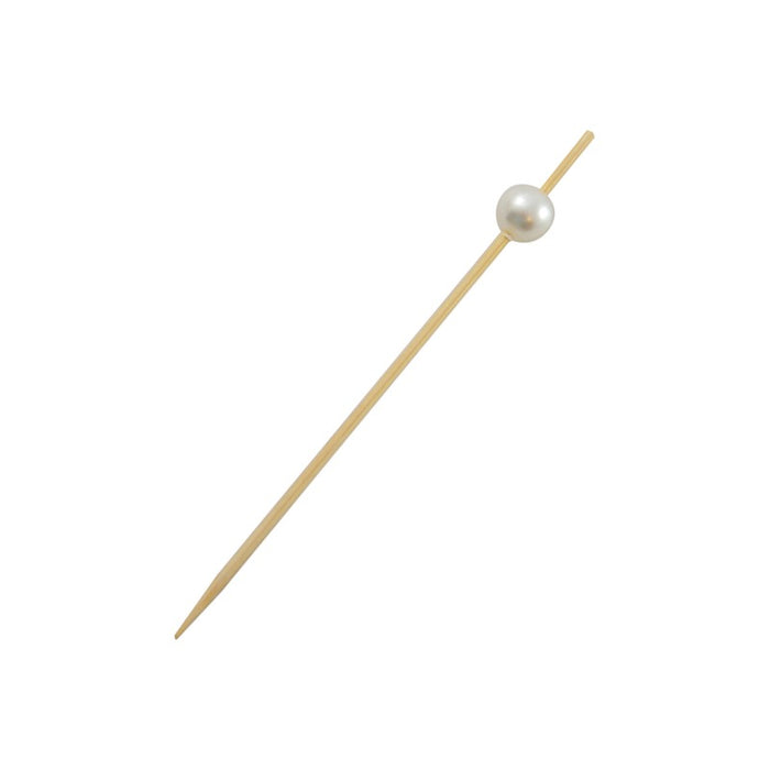Pincho de bambú con pequeña perla blanca 90mm - 25Uds