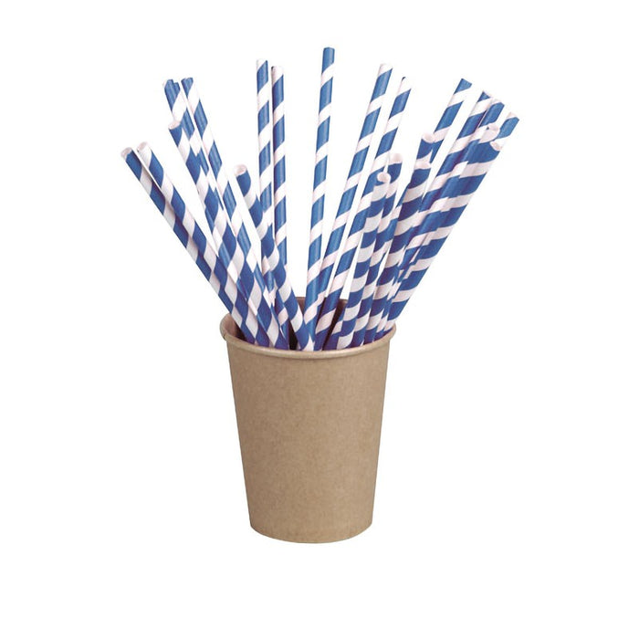 Pajita de papel azul y banco - 25Uds
