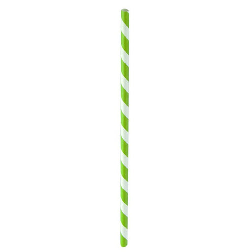 Pajita de papel verde y blanco - 25Uds