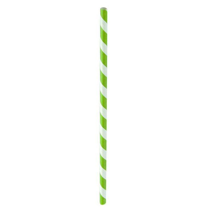 Pajita de papel verde y blanco - 25Uds