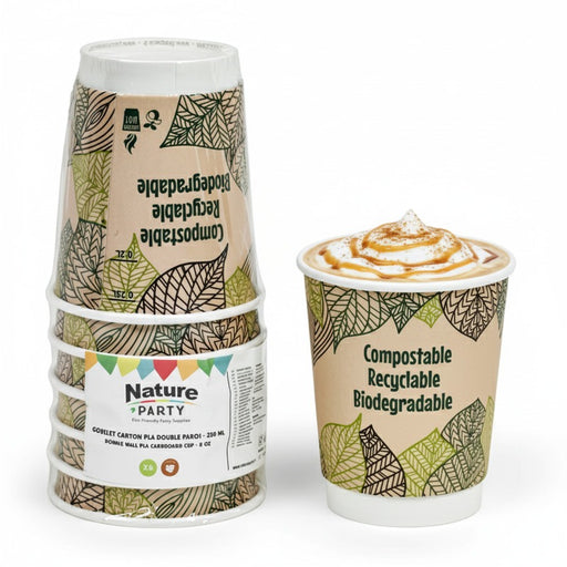 Vaso de cartón estampado y PLA doble capa 230ml A90mm - 6Uds