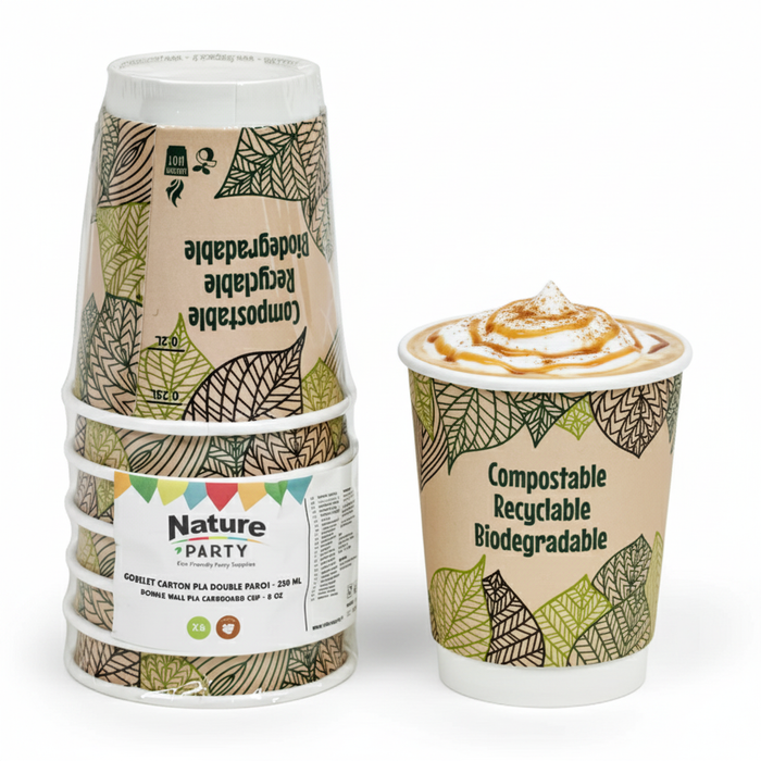 Vaso de cartón estampado y PLA doble capa 230ml A90mm - 6Uds