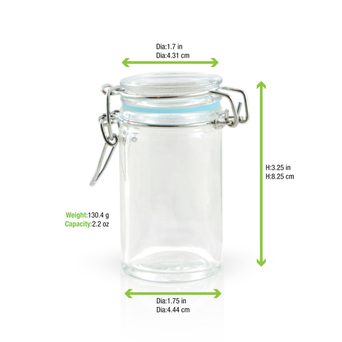 Tarros pequeños de vidrio BOKA con junta silicona azul claro 65ml A85mm - 12Uds