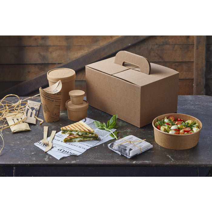 Caja de cartón ondulado kraft LUNCHNGO con asa 335x335mm A175mm - 1Uds