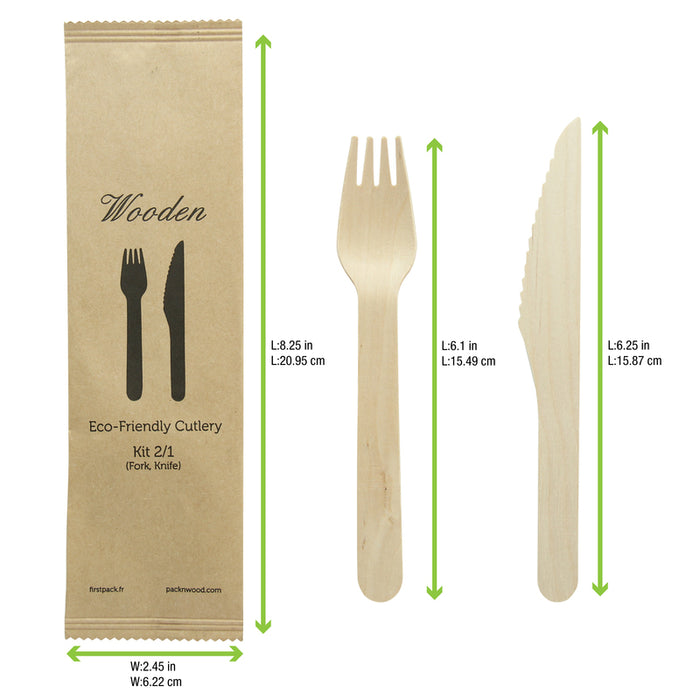 Kit 2/1 de madera: Cuchillo y tenedor A165mm - 50Uds