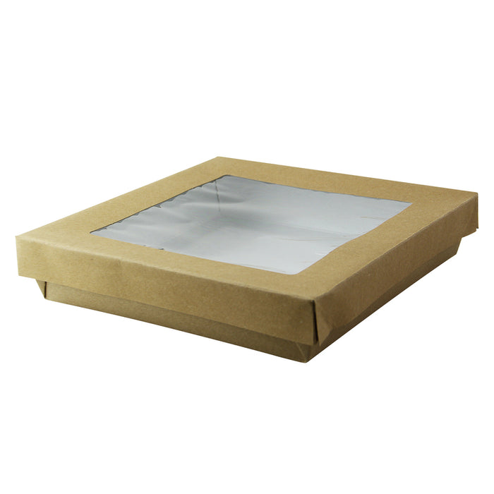 Caja cuadrada de cartón marrón con tapa ventana KRAY 1000ml 205x205mm A40mm - 50Uds