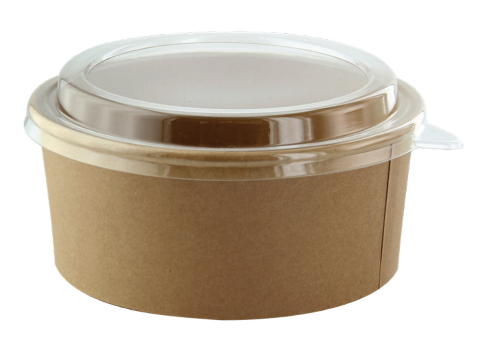 Combo Ensaladera redonda multiusos BUCKATY cartón kraft con tapa PET 750ml Ø145mm A68mm - 30Uds