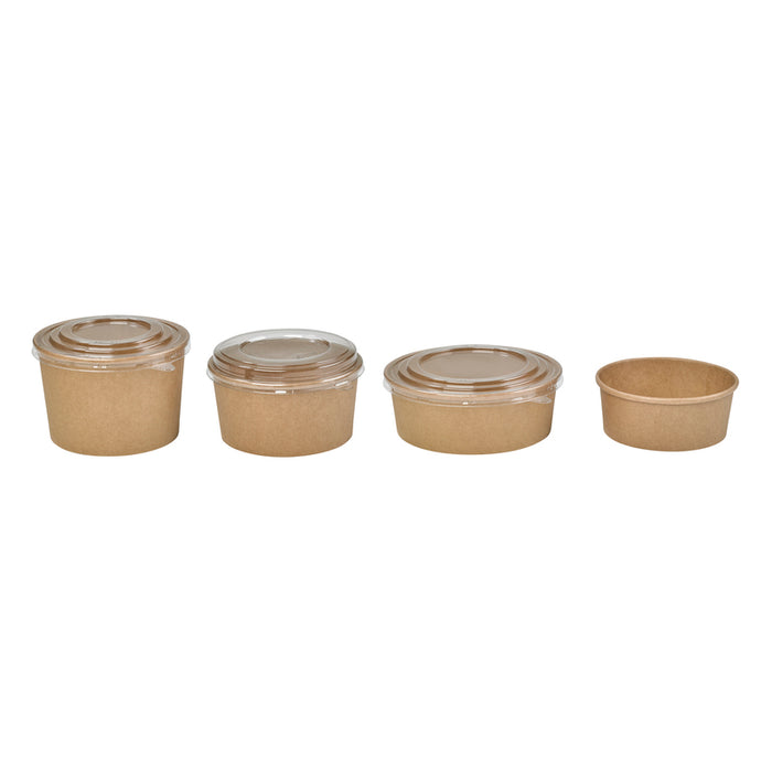 Combo Ensaladera redonda multiusos BUCKATY cartón kraft con tapa PET 500ml Ø111mm A63mm - 50Uds