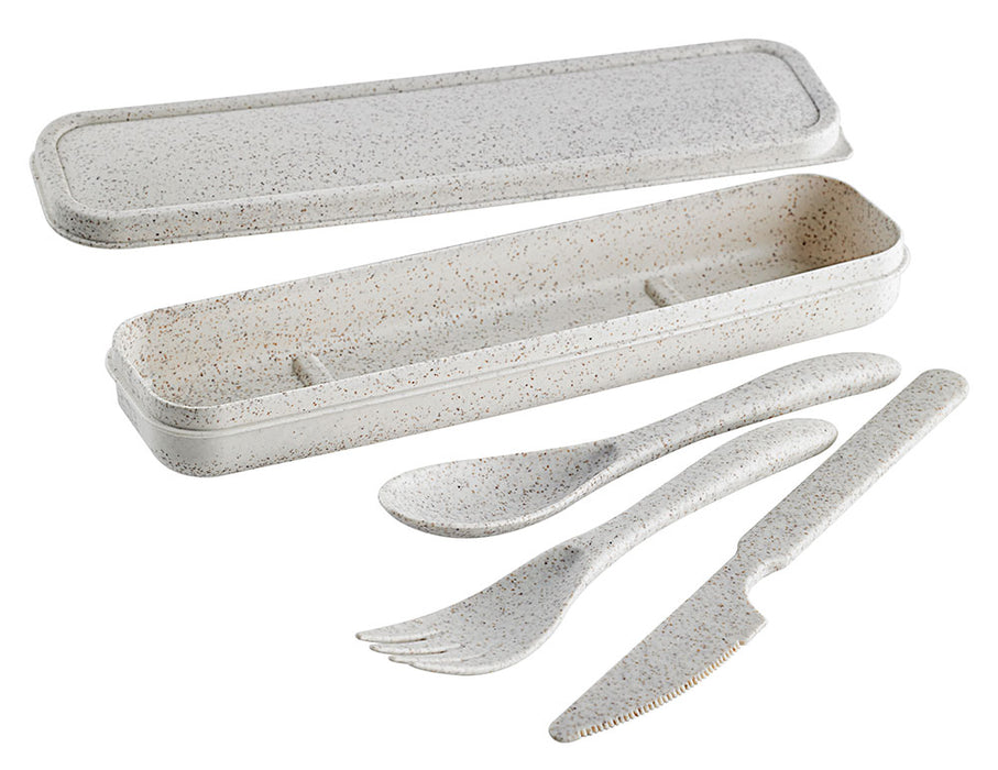 Kit de Cubiertos de caja Reutilizable Huskly (Cuchillo/Tenedor/Cuchara) Beige 210x55mm A250mm - 48Uds