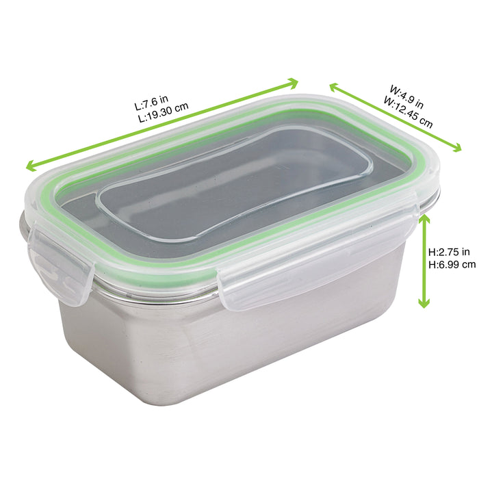 Noxbox Fiambrera rectangular de acero inoxidable con tapa transparente de pp 1000ml 193x125mm A70mm - 6Uds