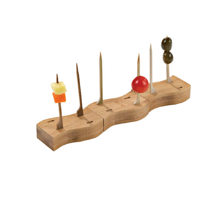 Soporte bambú para pinchos con 4 agujeros y 20 pinchos Teppo Gushi 80x40x20mm - 21Uds