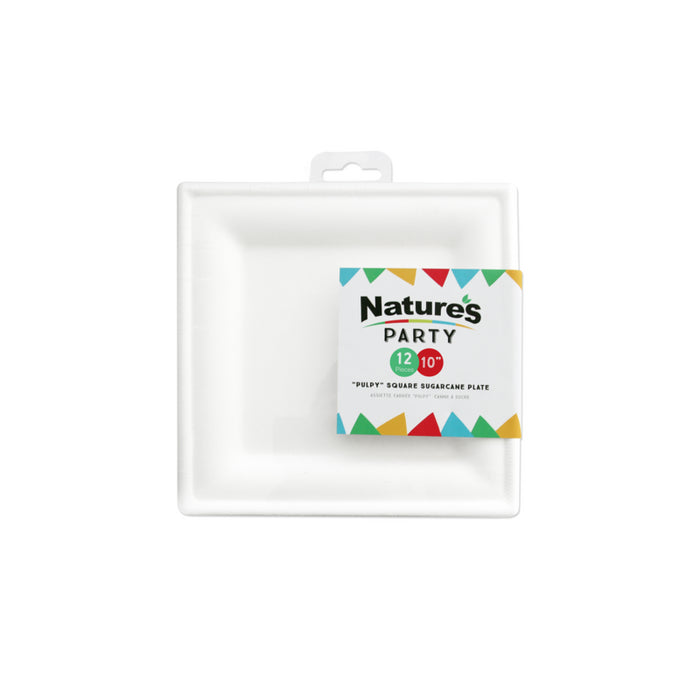 Plato blanco cuadrado a base de pulpa 260x260mm - 12Uds