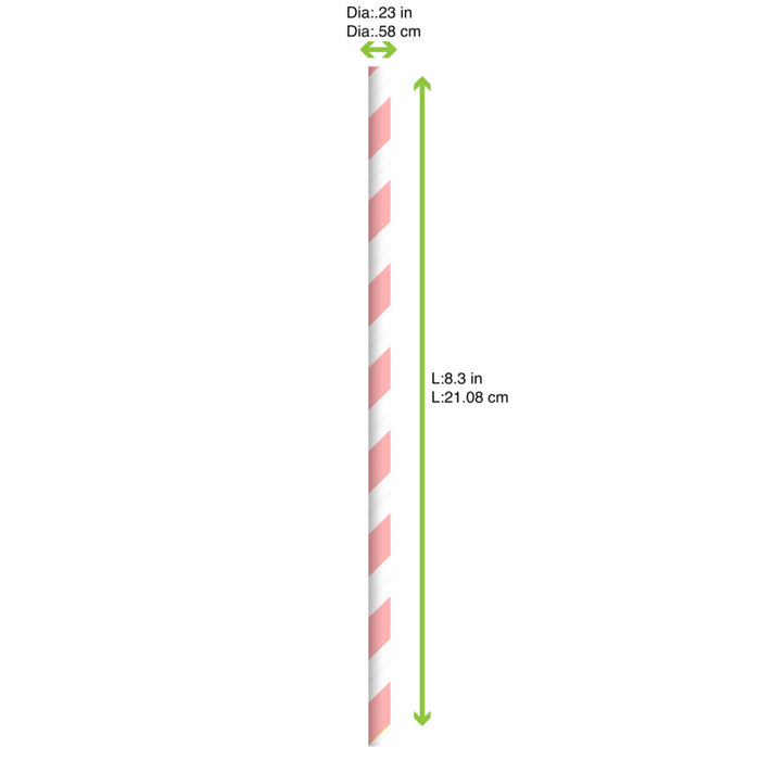 Pajita de papel rosa/blanco - 25Uds