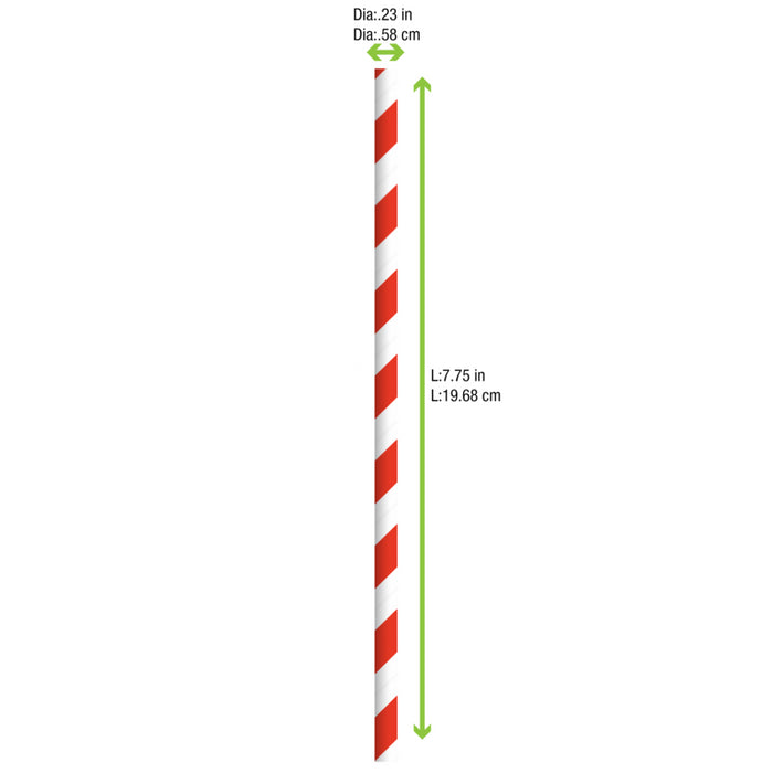 Pajita de papel rojo/blanco enfundada individualmente A197mm - 500Uds