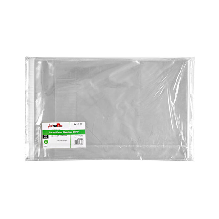 Bolsa de plástico BOPP con cinta adhesiva 360x270mm A80mm - 100Uds