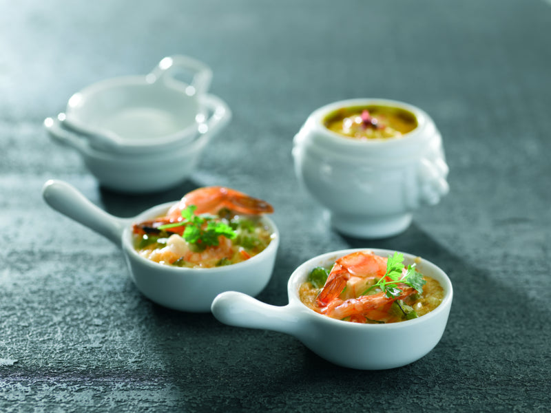 Mini plato de porcelana blanca con dos asas 85x60mm A30mm - 4Uds