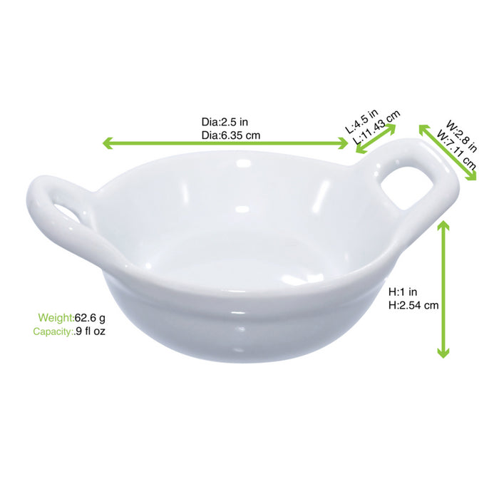 Mini plato de porcelana blanca con dos asas 85x60mm A30mm - 4Uds