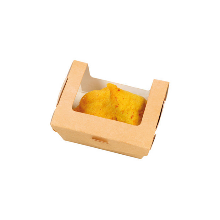 Ensaladera de cartón kraft con ventana 250ml 100x80mm A40mm - 250Uds