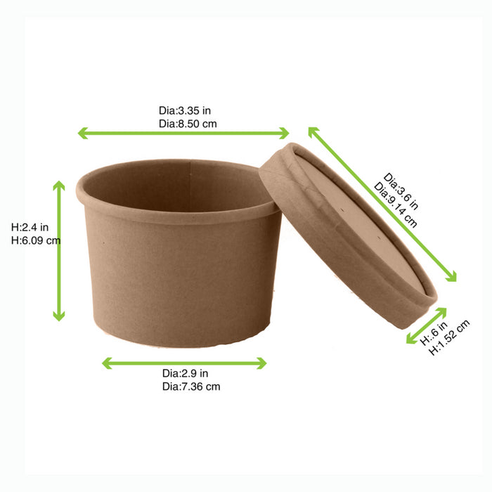Vaso sopa cartón kraft para caliente/frío con tapa 240ml A67mm - 25Uds
