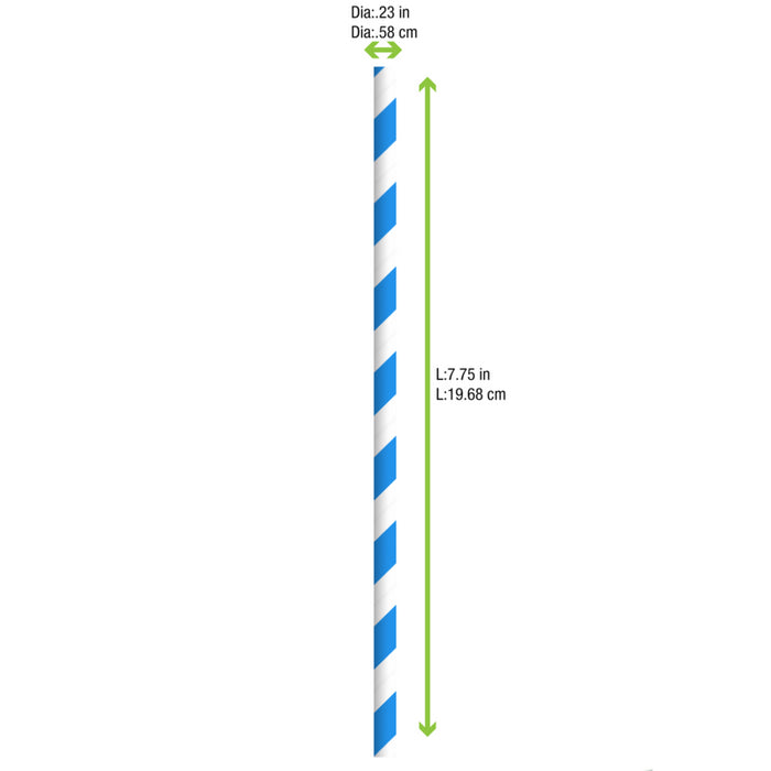 Pajita de papel azul/blanco enfundada individualmente A197mm - 500Uds