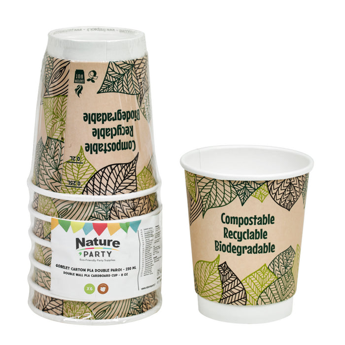 Vaso de cartón estampado y PLA doble capa 230ml A90mm - 6Uds