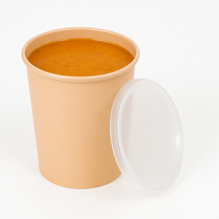 Cuenco reutilizable PP injectado beige con tapa transparente 1000ml Ø120mm A125mm - 50Uds