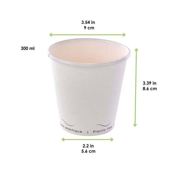 Vaso de cartón blanco Eden sin plástico, Base agua 300ml A86mm - 50Uds